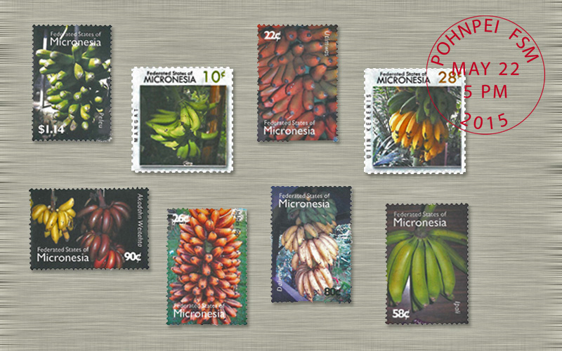 The Federated States of Micronesia postal service has issued two series of commemorative stamps featuring carotenoid-rich bananas.